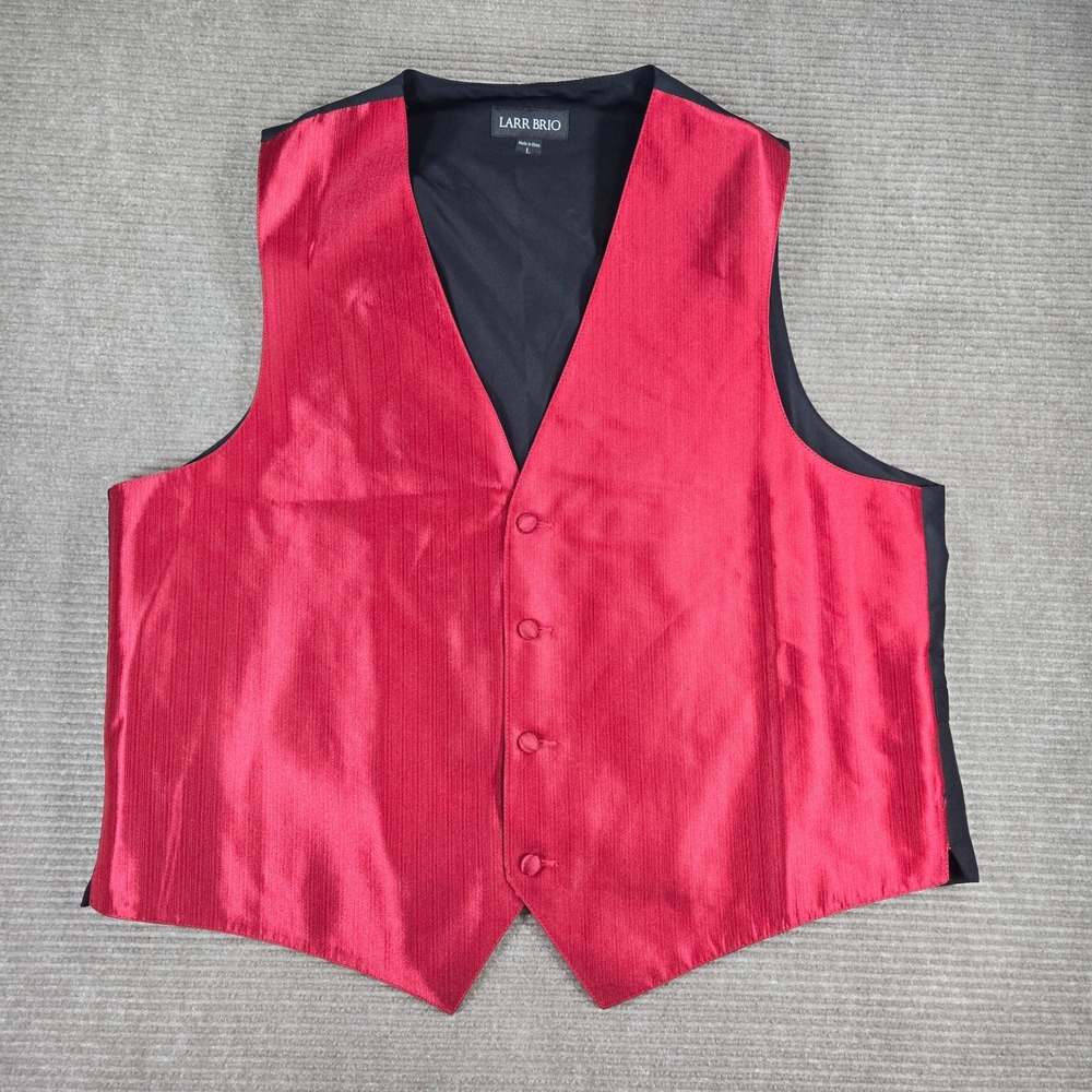 Larr Brio Mens Large Red Ribbed Textured Four Button Formal Tuxedo Vest